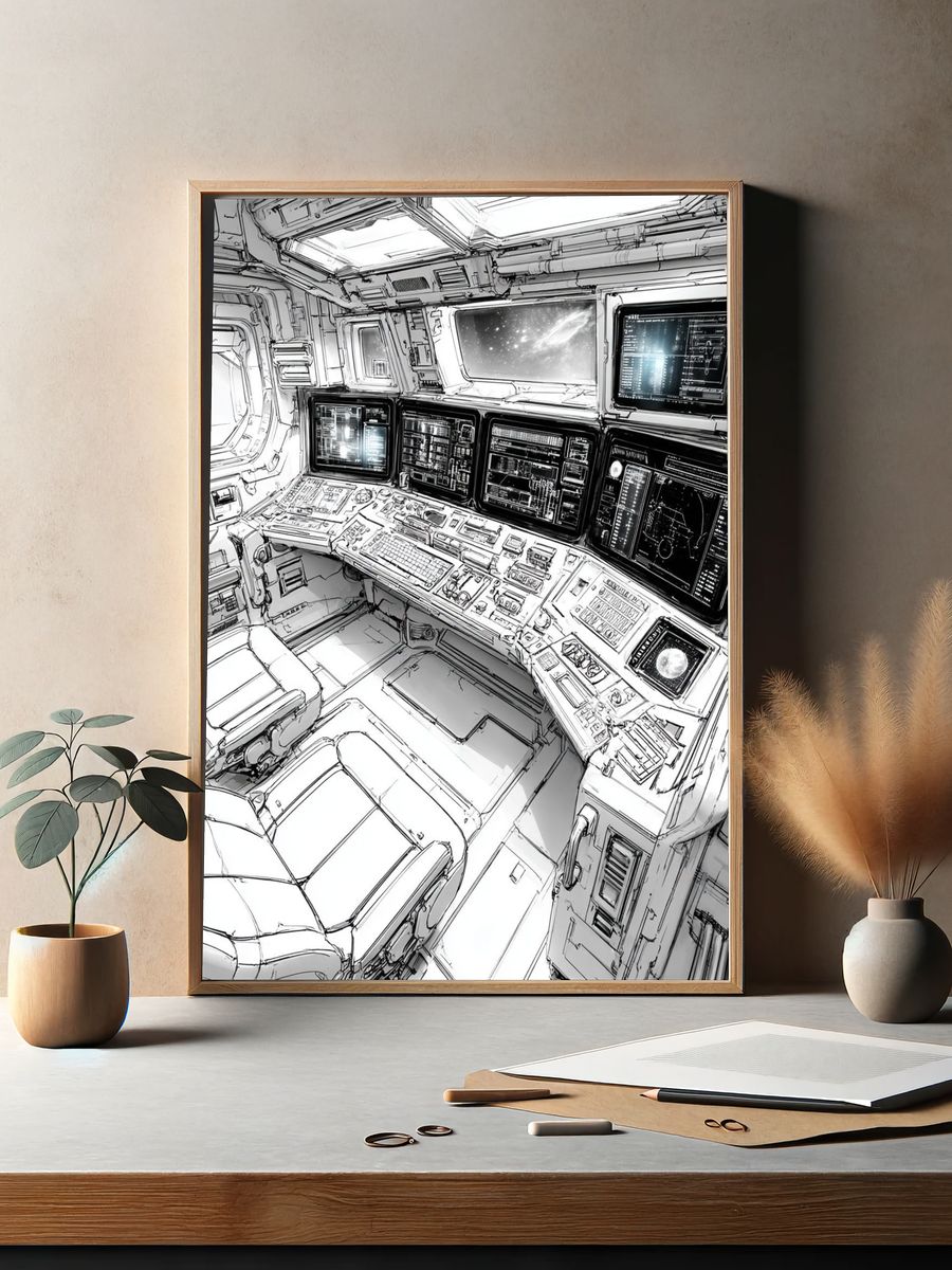 Spaceship Control Room Illustration Poster. — room view 2
