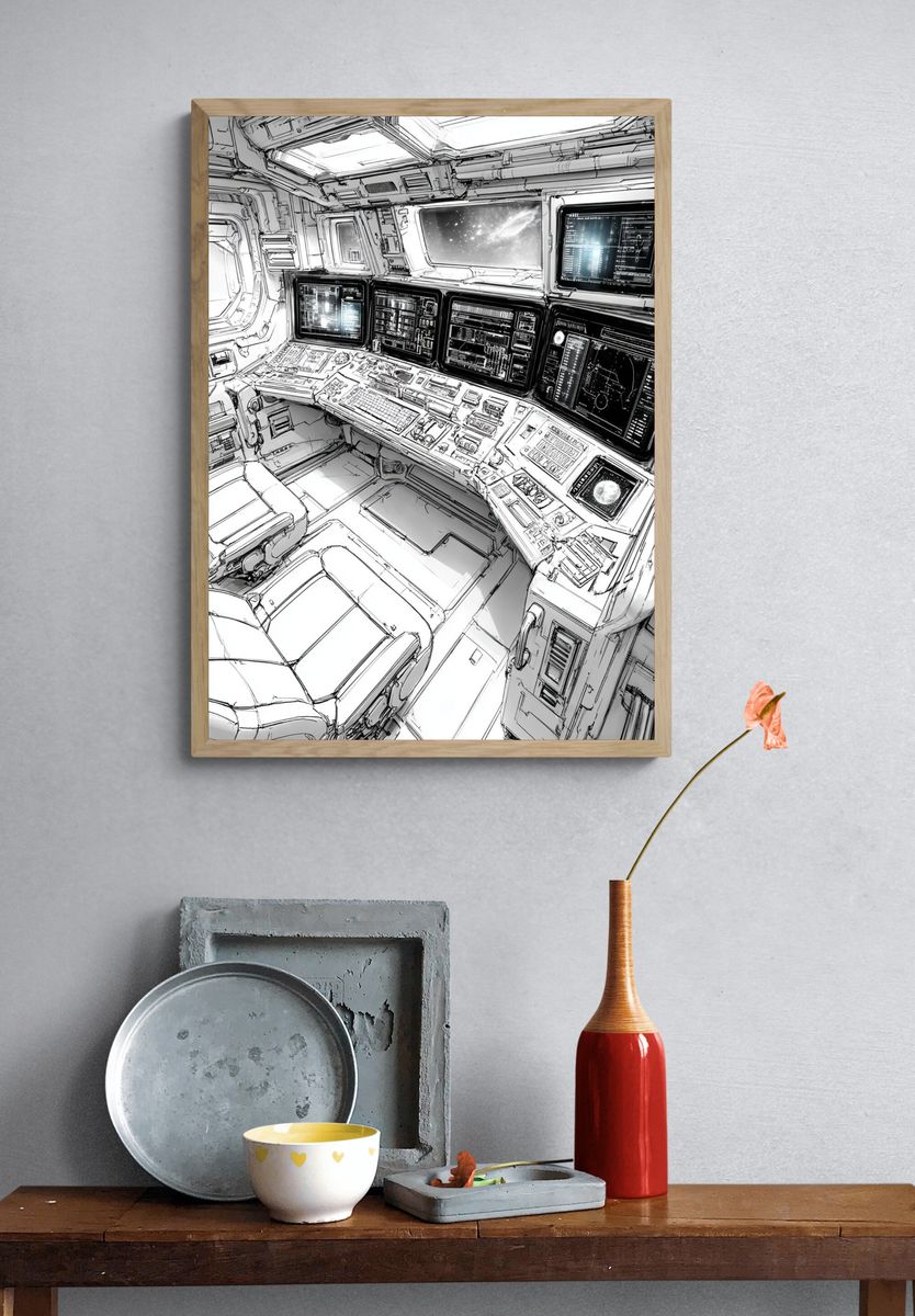 Spaceship Control Room Illustration Poster. — room view 3