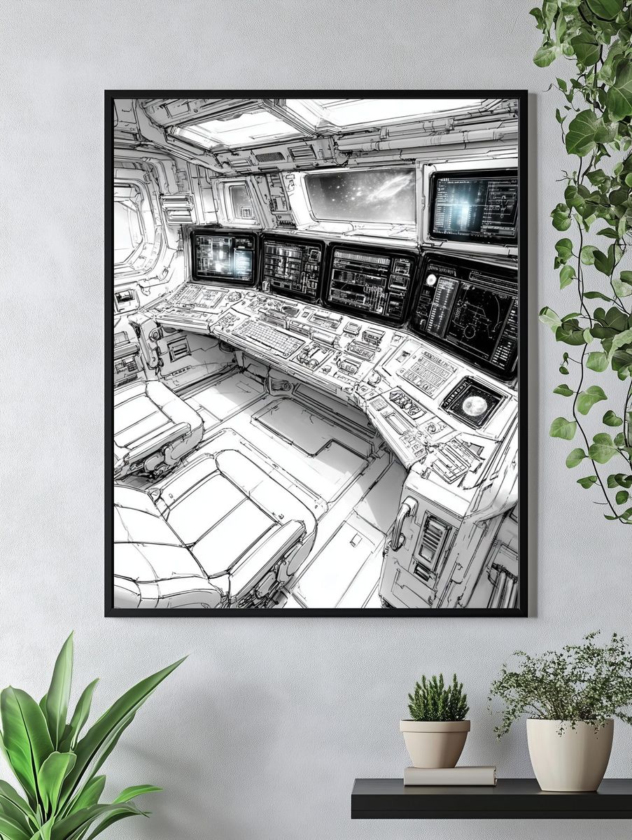 Spaceship Control Room Illustration Poster. — room view 4