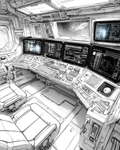 Spaceship Control Room Illustration Poster. poster print