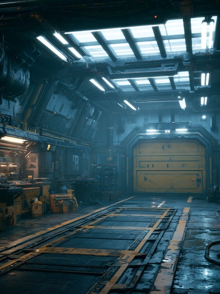 Sci-Fi Industrial Hangar Poster. poster detail