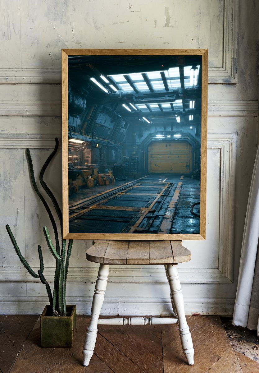 Sci-Fi Industrial Hangar Poster. — room view 1