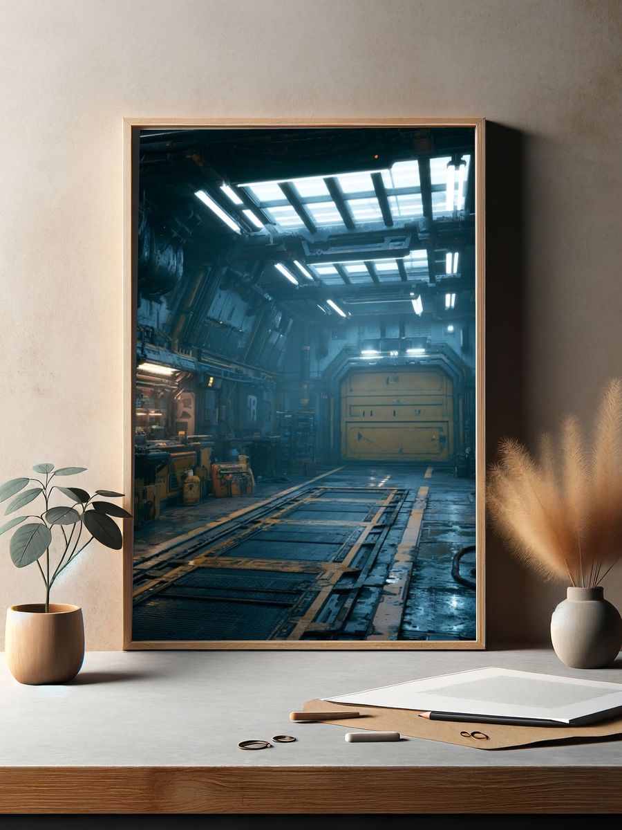 Sci-Fi Industrial Hangar Poster. — room view 2