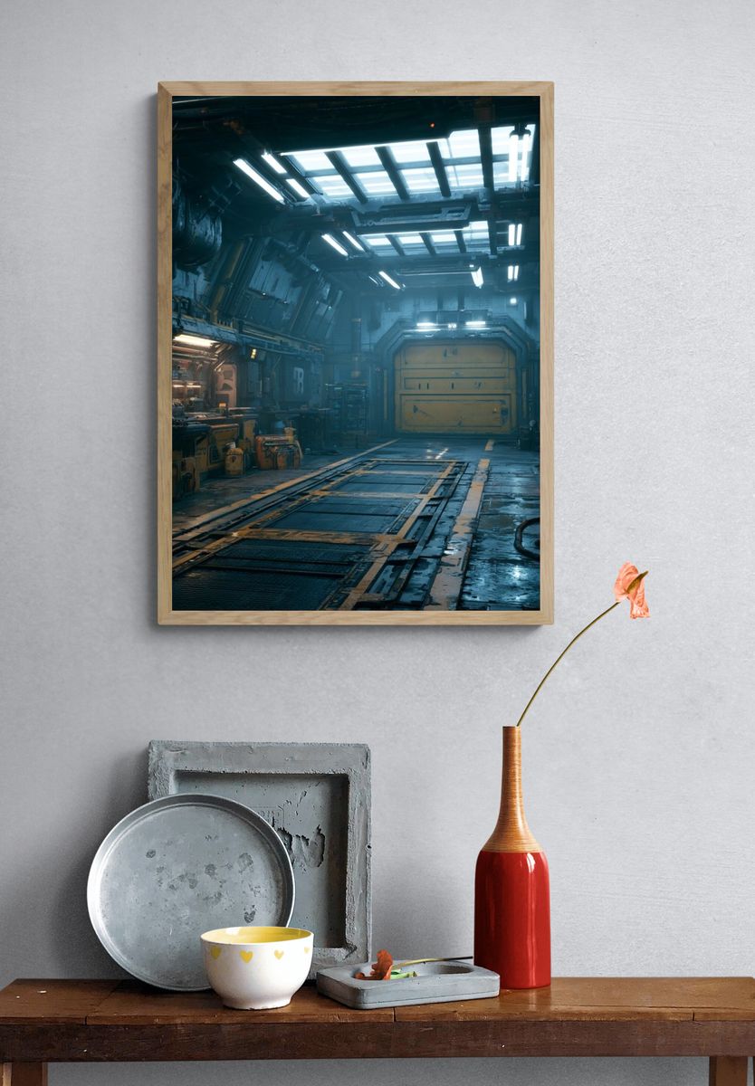 Sci-Fi Industrial Hangar Poster. — room view 3