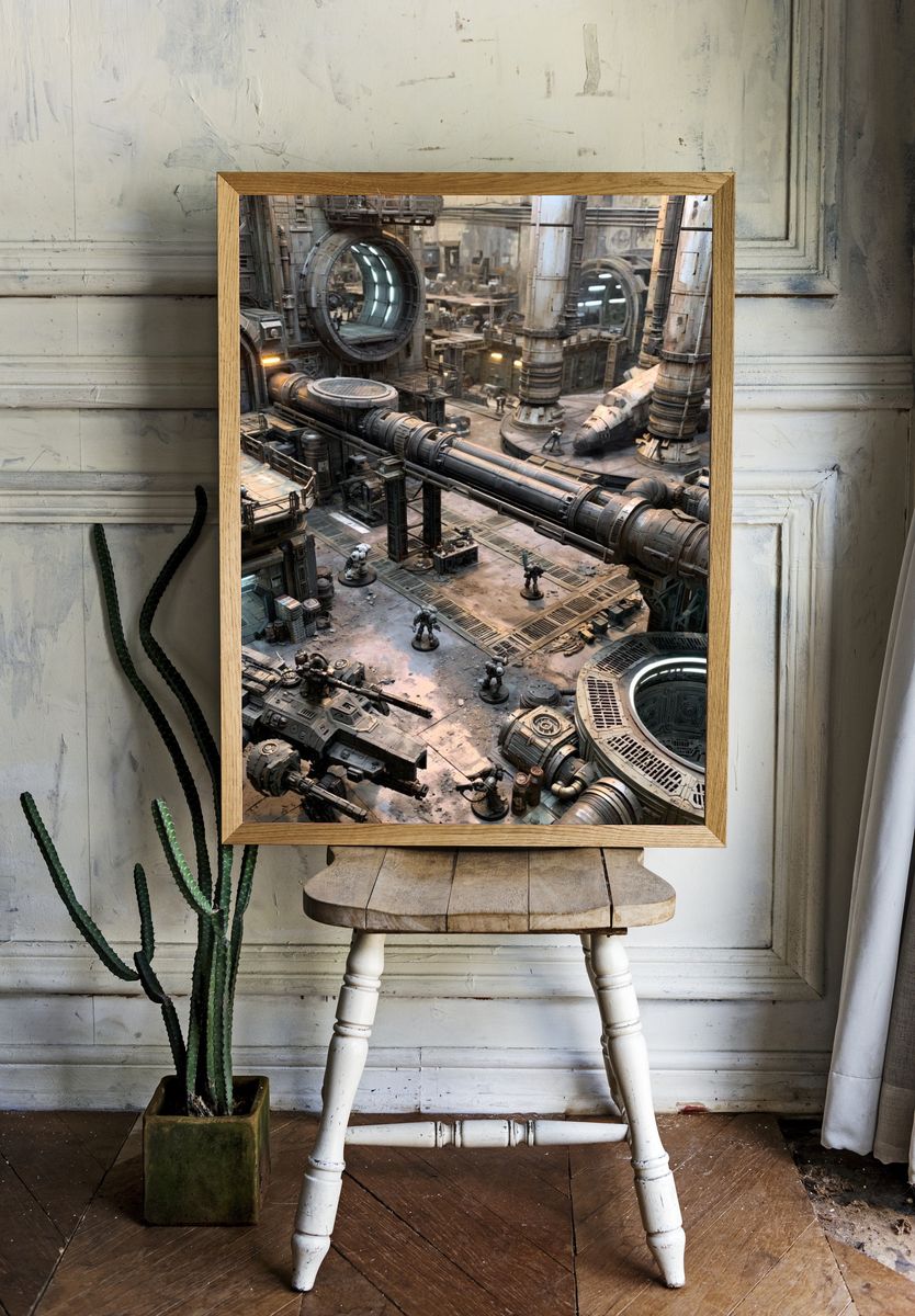 Industrial Sci-Fi Hangar Poster. room preview