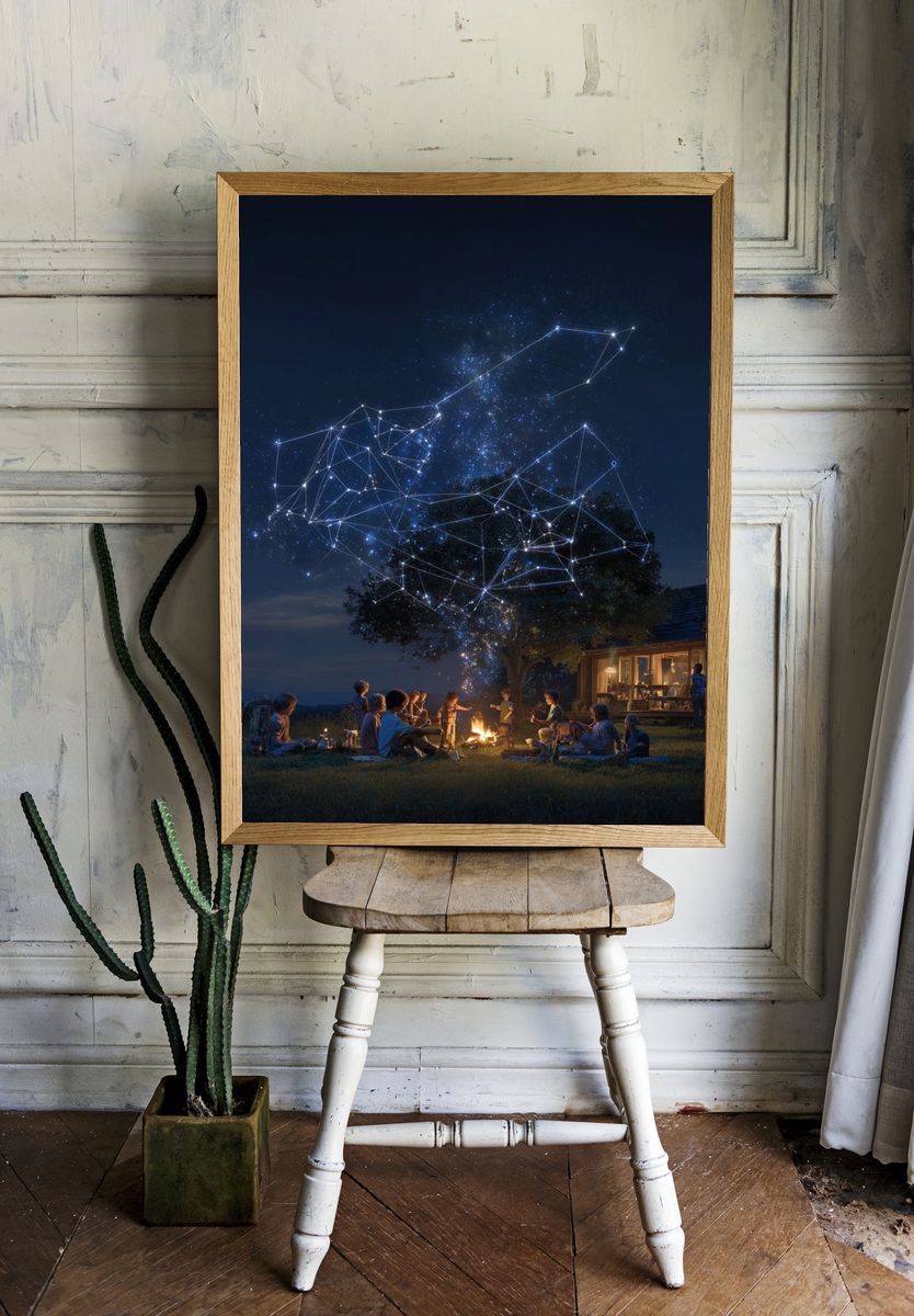 Stargazing Campfire Night — Photography Print. — room view 1