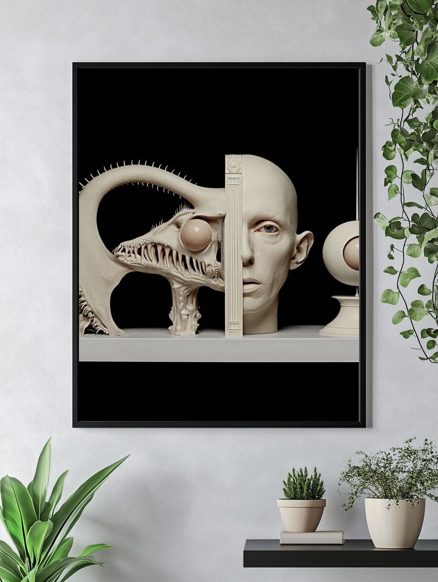 Surreal Creature and Human Sculpture Poster. — room view 4