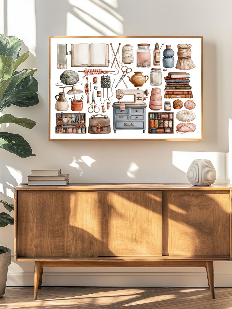Sewing Supplies Watercolor Poster. — room view 3