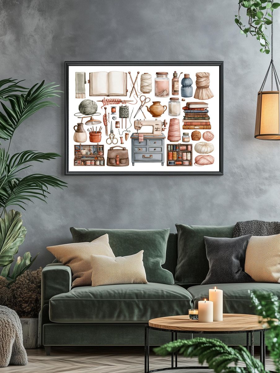 Sewing Supplies Watercolor Poster. — room view 4