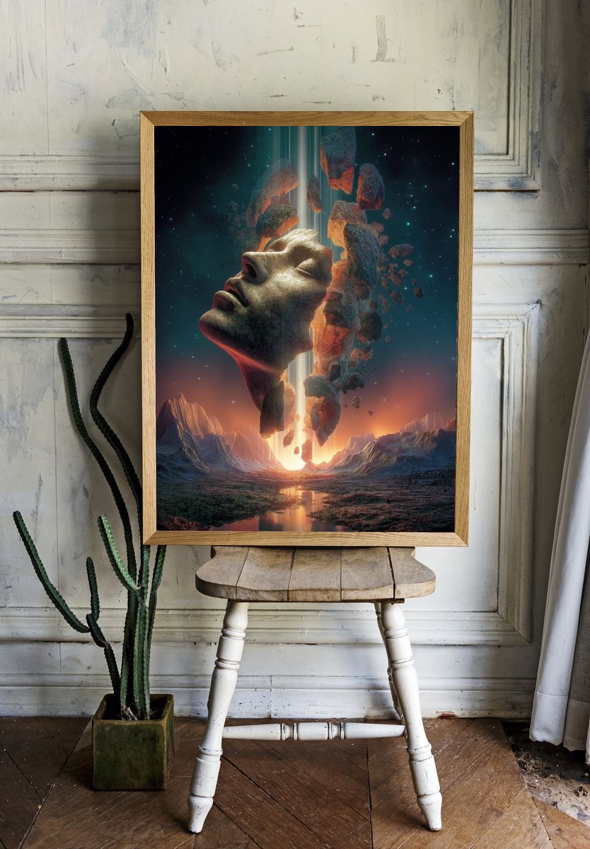 Surreal Cosmic Face — Fine Art Print. — room view 1