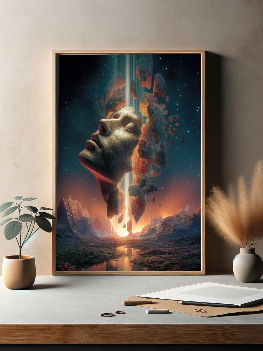Surreal Cosmic Face — Fine Art Print. — room view 2