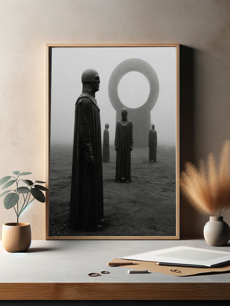 Surreal Monolith Figures Print. — room view 2