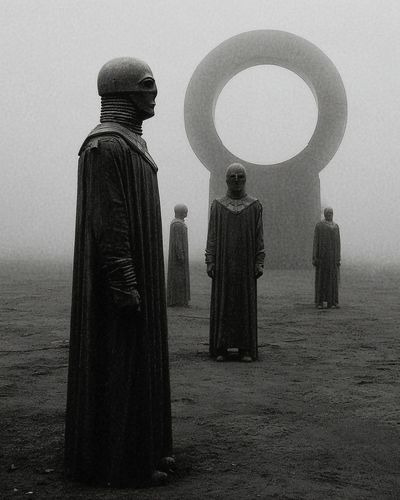 Surreal Monolith Figures Print. poster