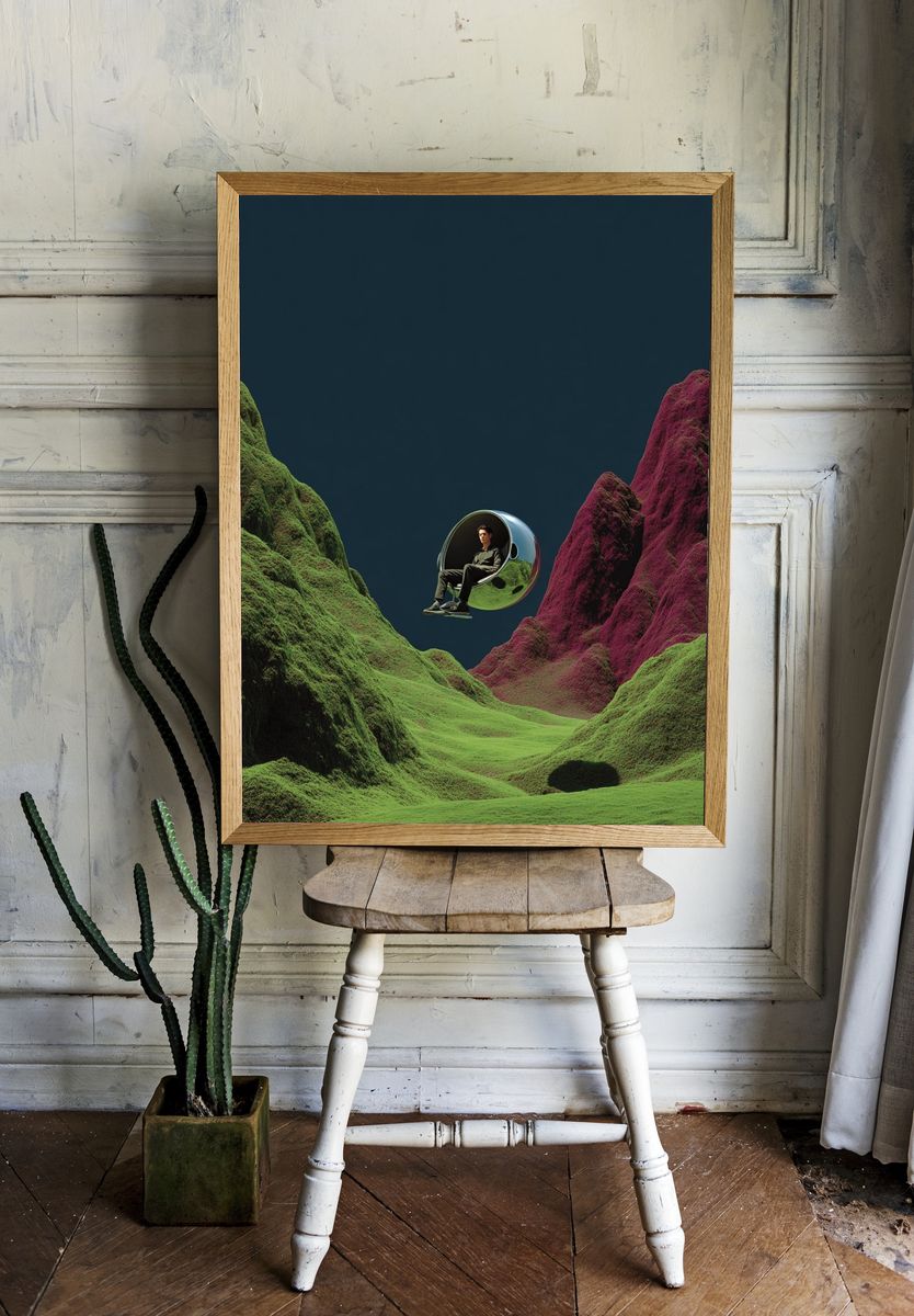 Surreal Landscape with Floating Chair Poster. — room view 1