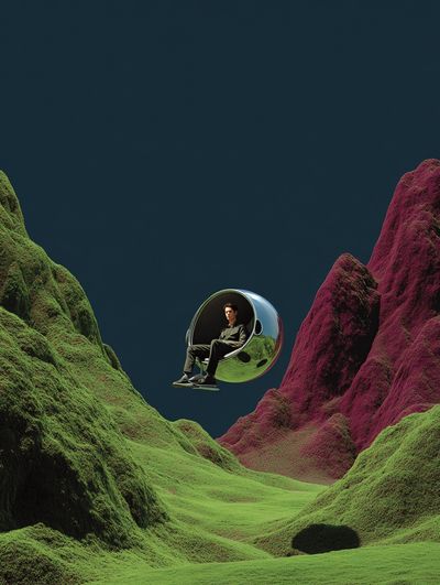 Surreal Landscape with Floating Chair Poster. poster