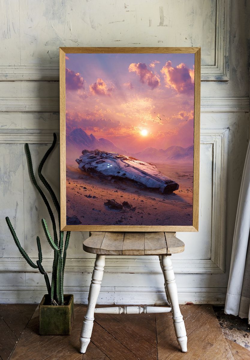 Futuristic Spaceship at Sunset — Sci-Fi Print. — room view 1