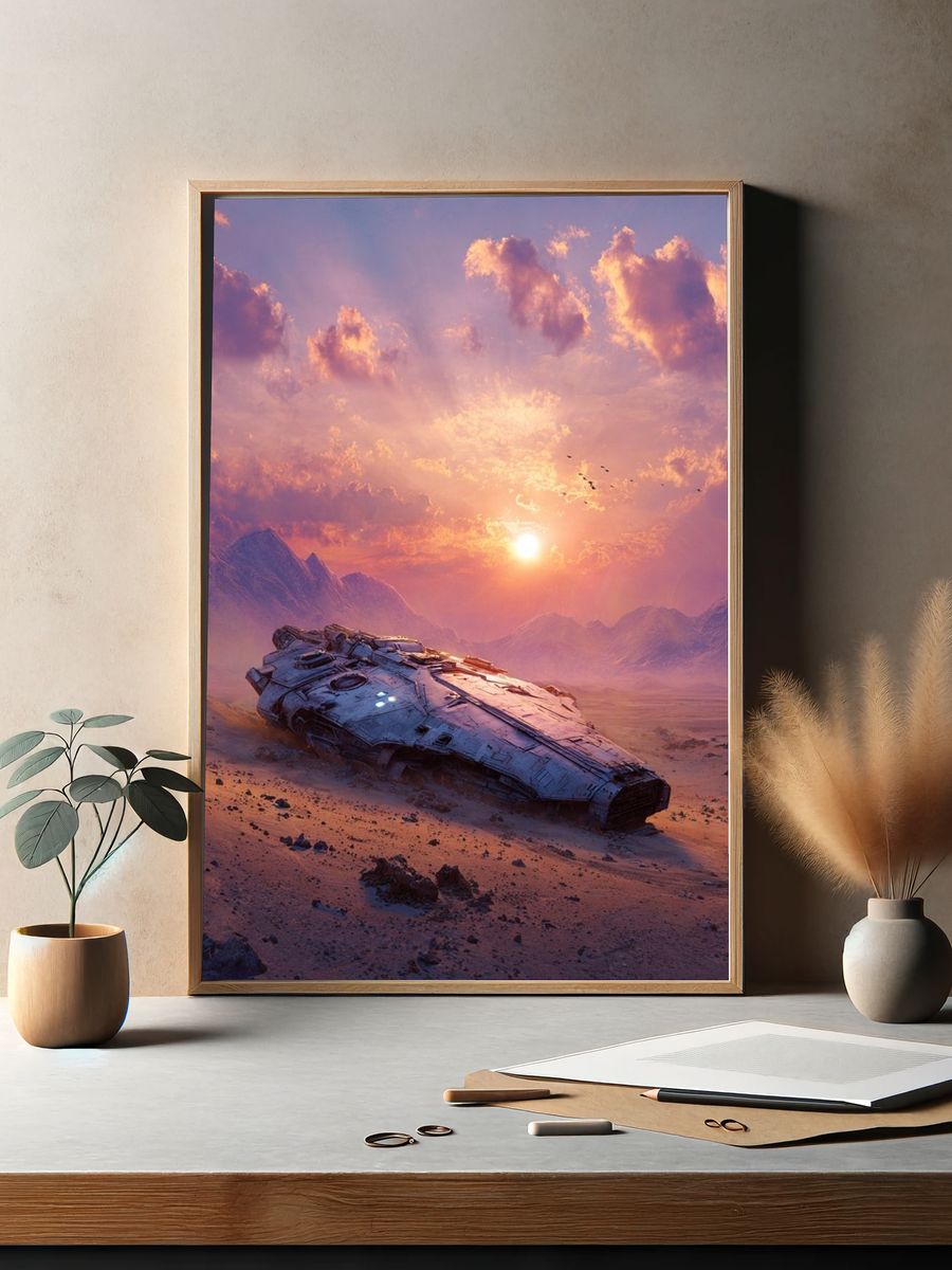 Futuristic Spaceship at Sunset — Sci-Fi Print. — room view 2