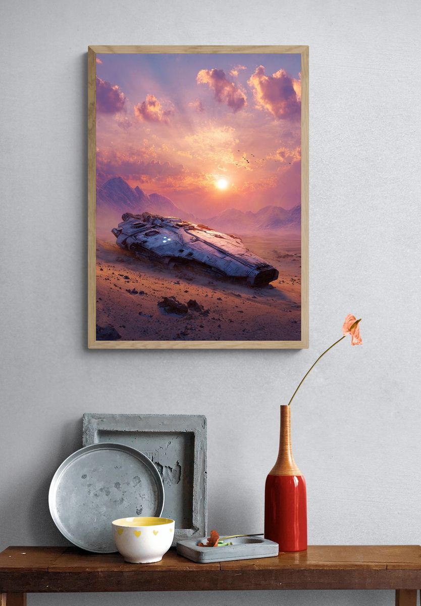 Futuristic Spaceship at Sunset — Sci-Fi Print. — room view 3