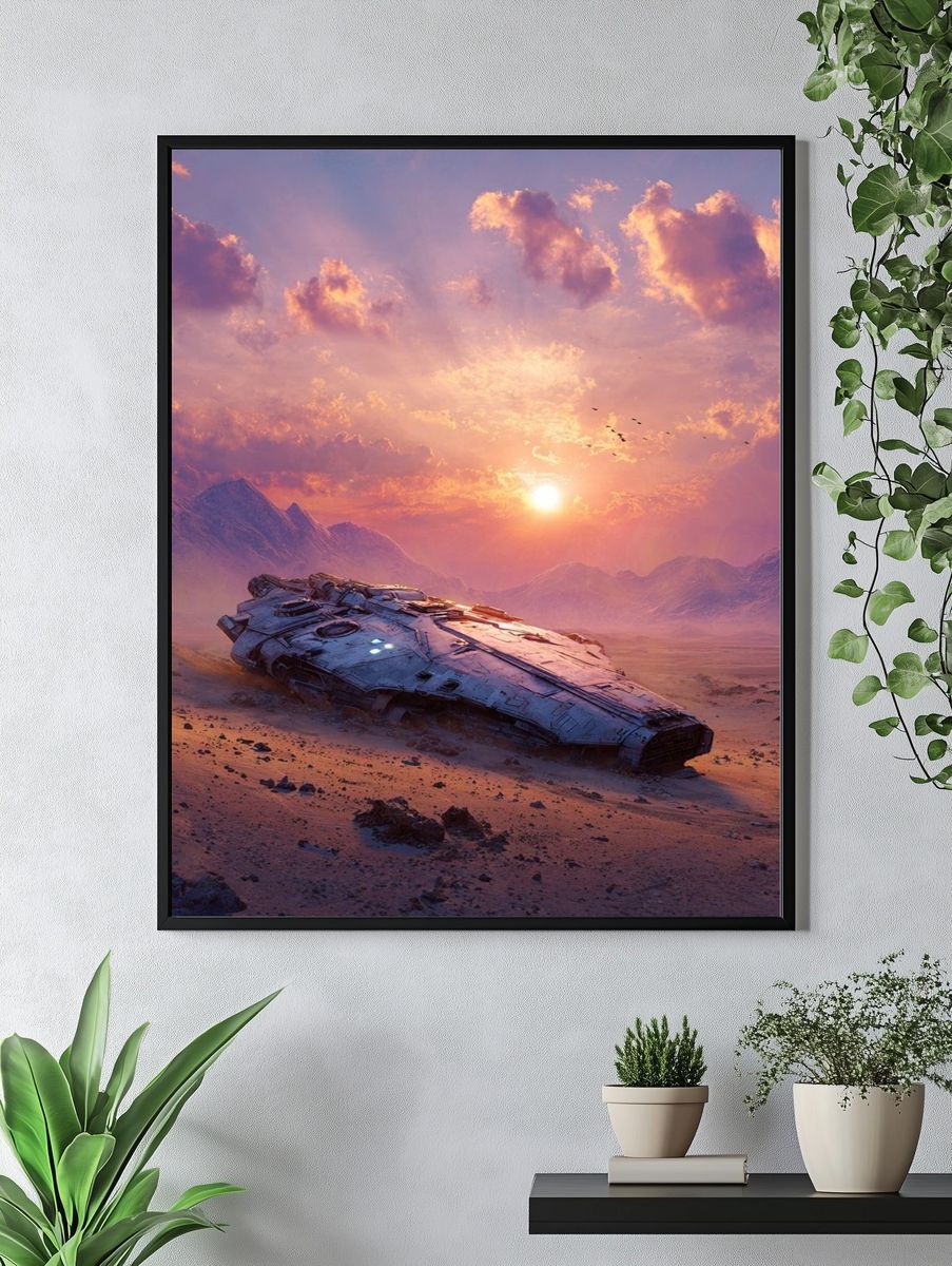 Futuristic Spaceship at Sunset — Sci-Fi Print. — room view 4