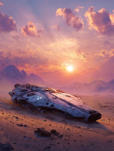 Futuristic Spaceship at Sunset — Sci-Fi Print