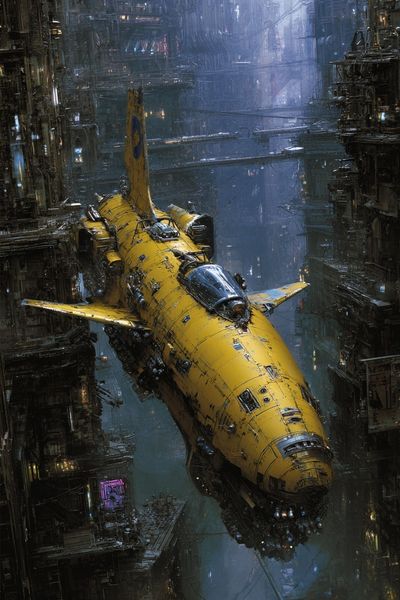 Futuristic Yellow Spaceship — Sci-Fi Print