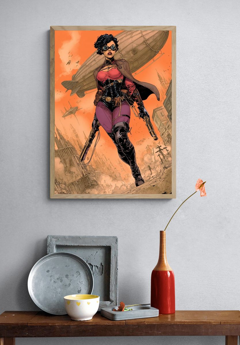 Steampunk Heroine — Illustration Print. — room view 3