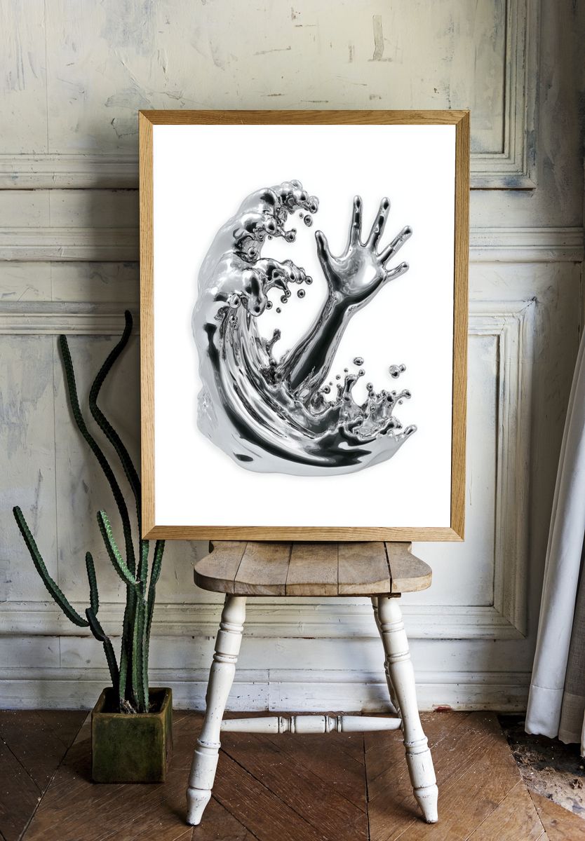 Silver Wave Hand Sculpture Poster. — room view 1