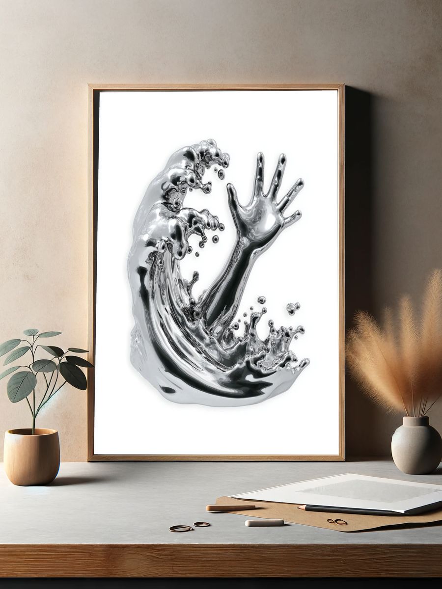 Silver Wave Hand Sculpture Poster. — room view 2