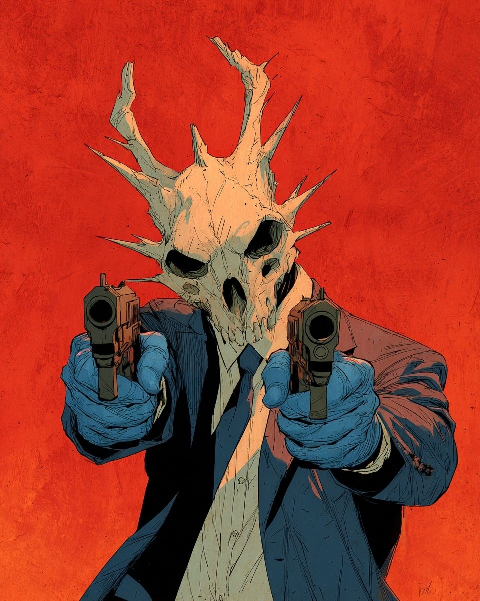 Skull Masked Gunman — Illustration Print. poster — illustration art