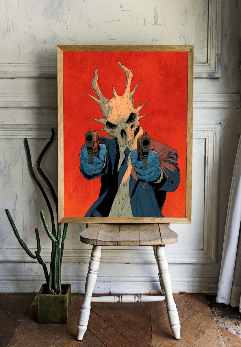 Skull Masked Gunman — Illustration Print. — room view 1