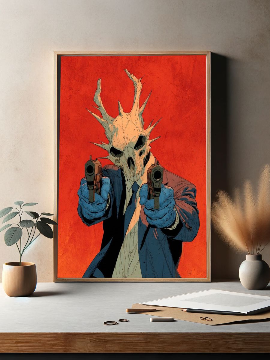 Skull Masked Gunman — Illustration Print. — room view 2