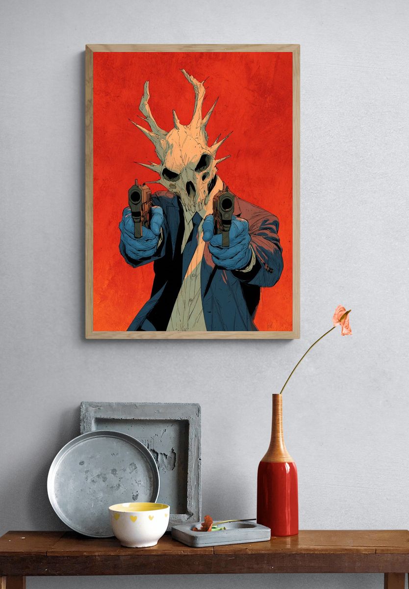 Skull Masked Gunman — Illustration Print. — room view 3