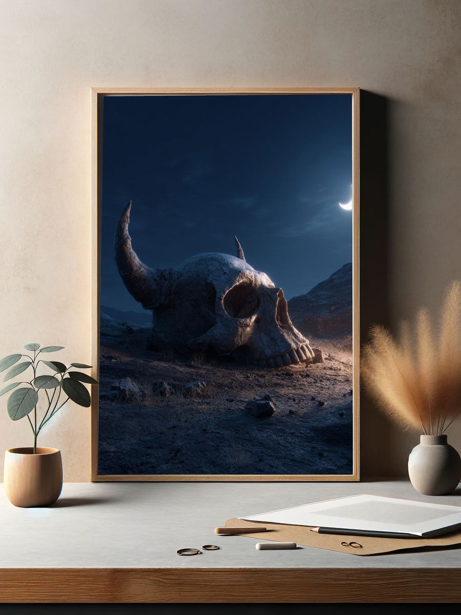 Crescent Moon Skull Landscape Poster. — room view 2
