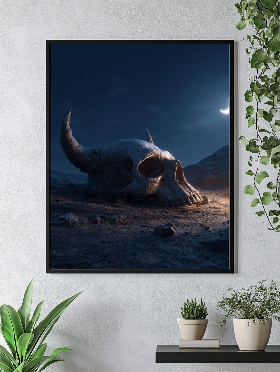 Crescent Moon Skull Landscape Poster. — room view 4