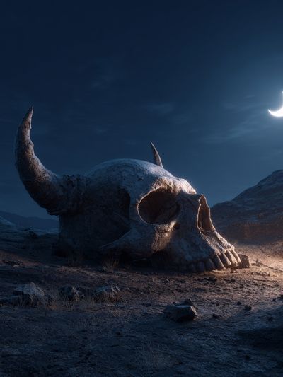 Crescent Moon Skull Landscape Poster. poster print