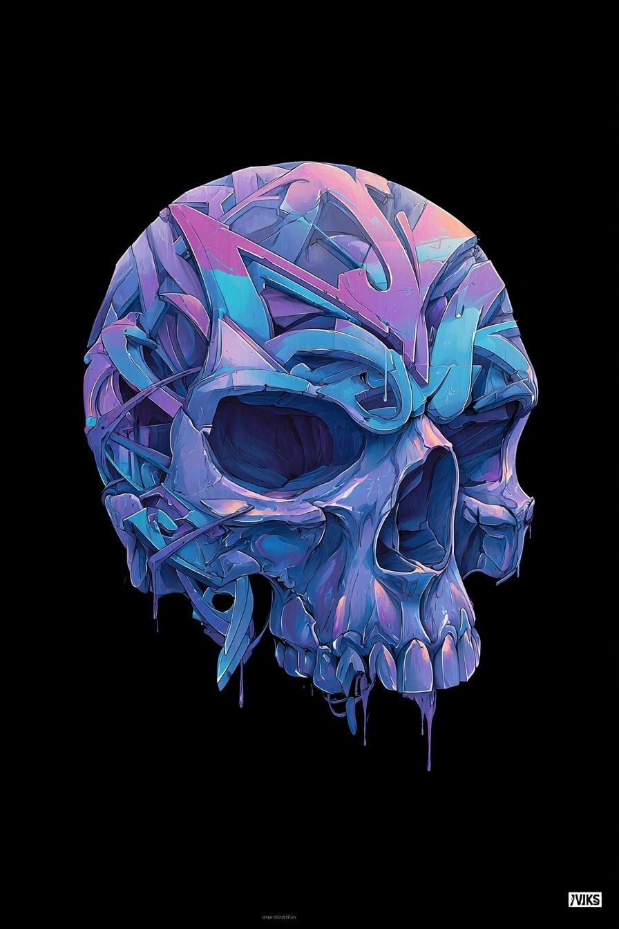 Colorful Skull — Digital Art Print. poster — illustration art