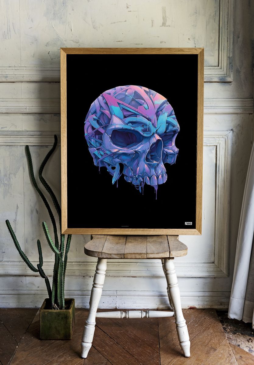 Colorful Skull — Digital Art Print. — room view 1