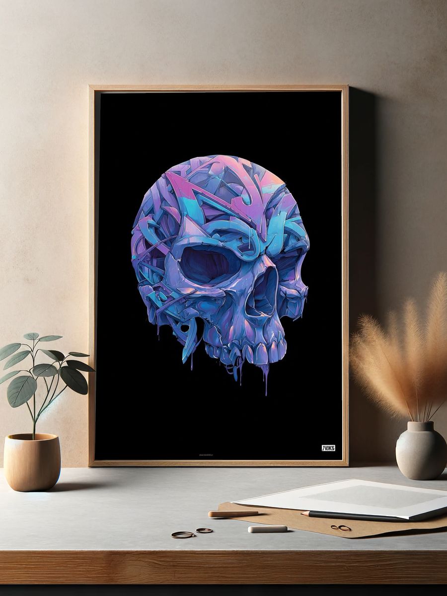Colorful Skull — Digital Art Print. — room view 2