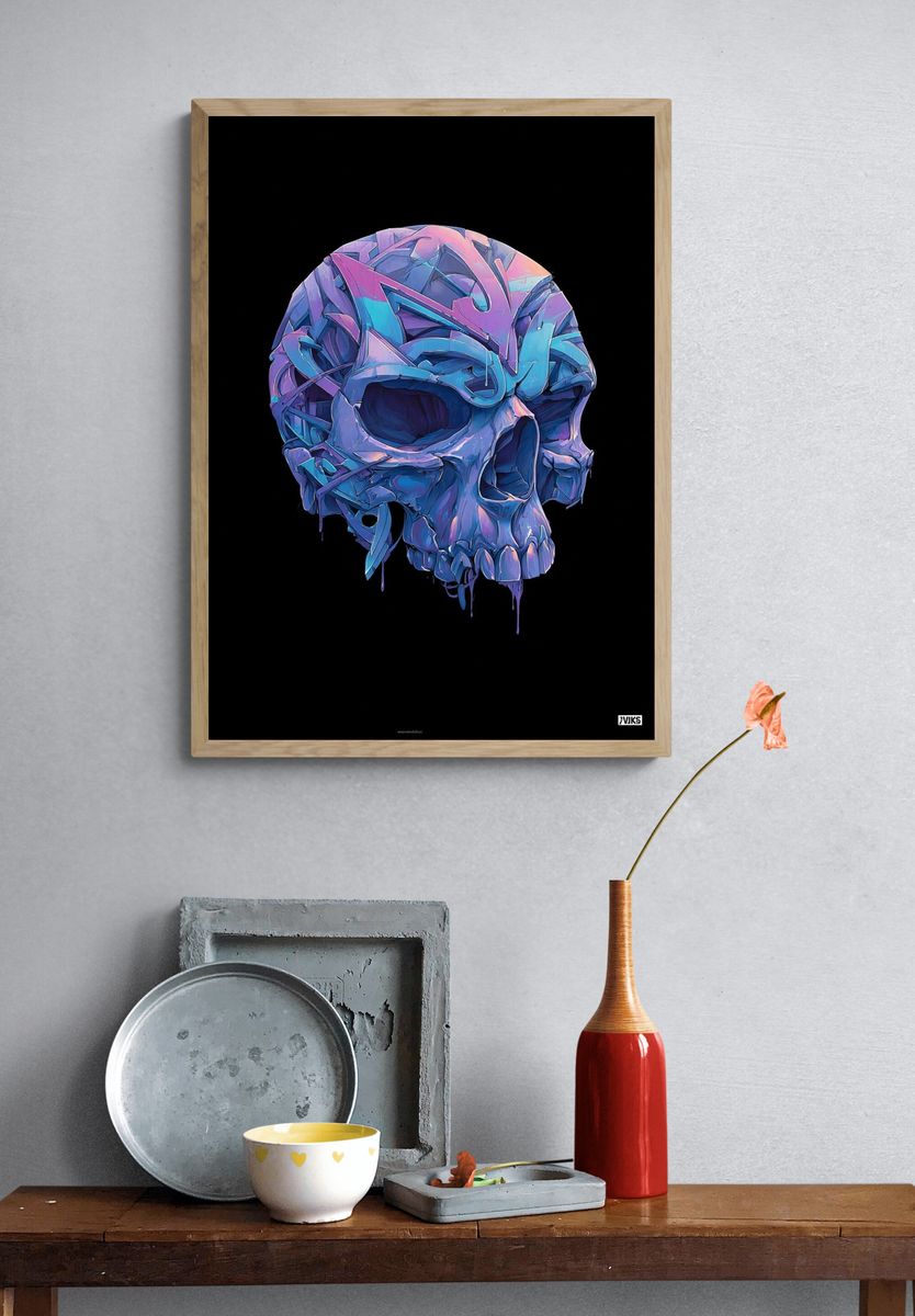 Colorful Skull — Digital Art Print. — room view 3