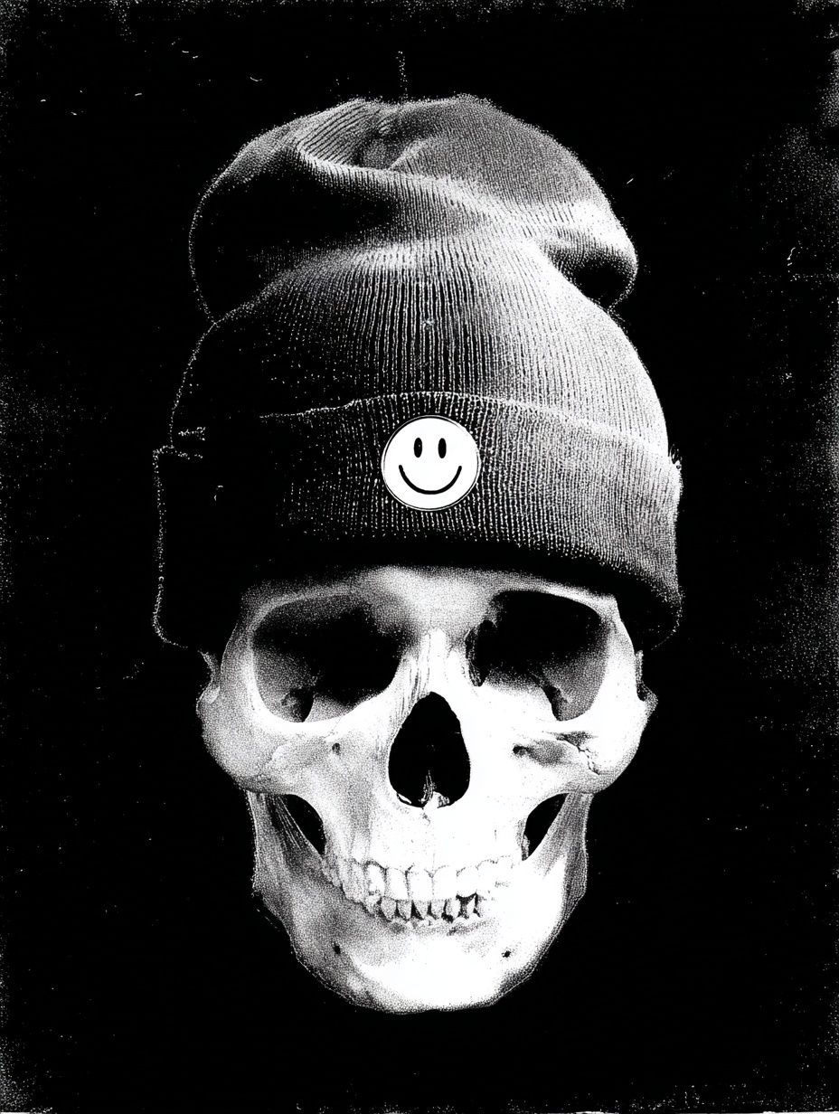 Skull with Beanie — Black and White Print. poster — fine-art art