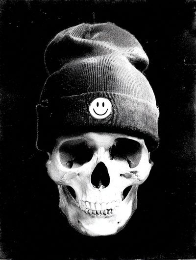 Skull with Beanie — Black and White Print. poster print