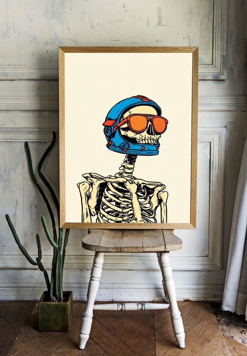 Cool Skeleton in Space Helmet — Illustration Print. — room view 1