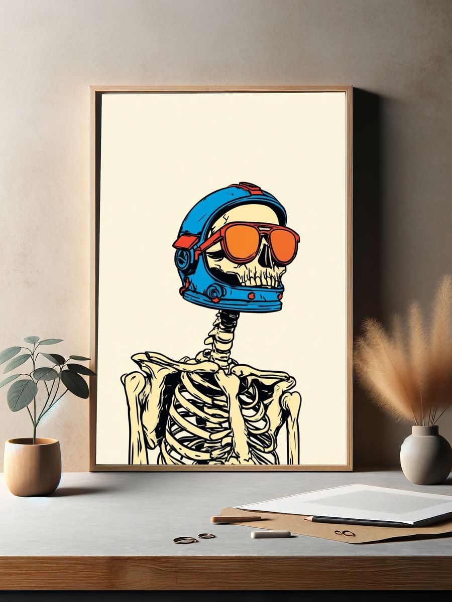 Cool Skeleton in Space Helmet — Illustration Print. — room view 2