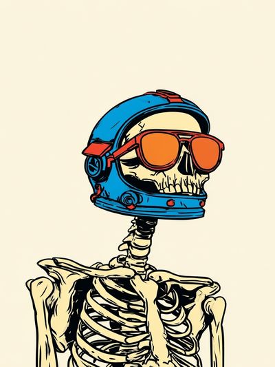 Cool Skeleton in Space Helmet — Illustration Print. poster print