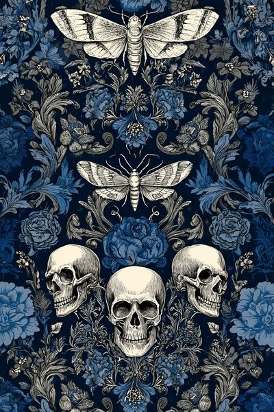 Skulls and Moths Floral Pattern Poster. poster print