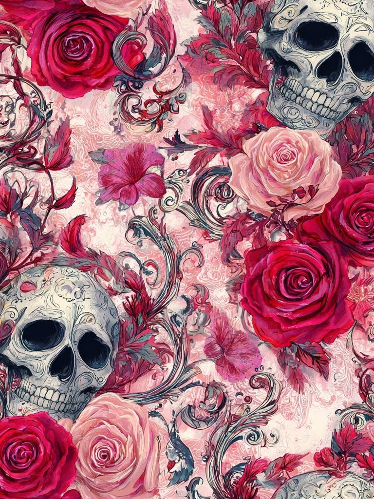 Skull and Roses — Gothic Art Print. poster detail