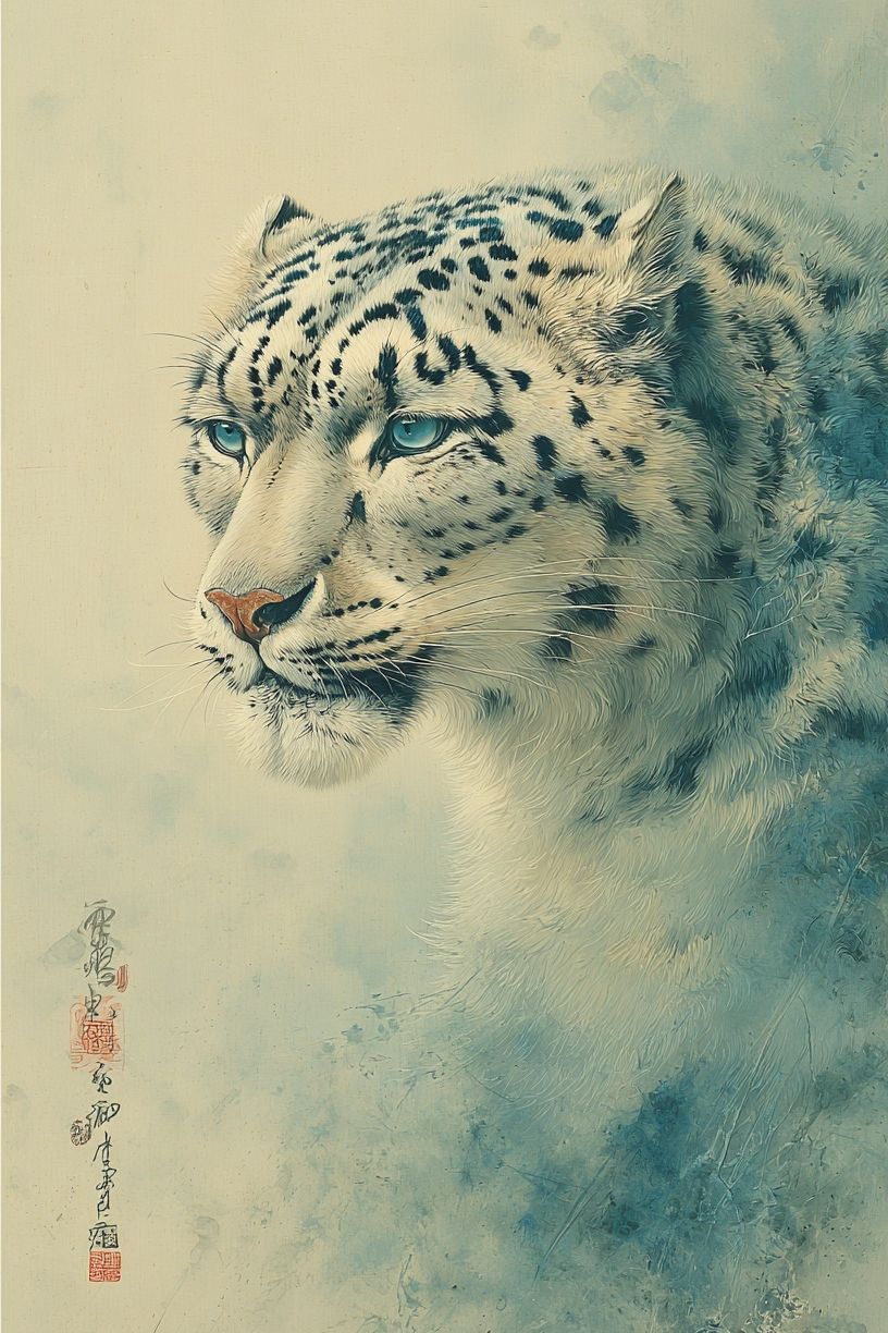 Snow Leopard Portrait — Fine Art Print. poster — animals art