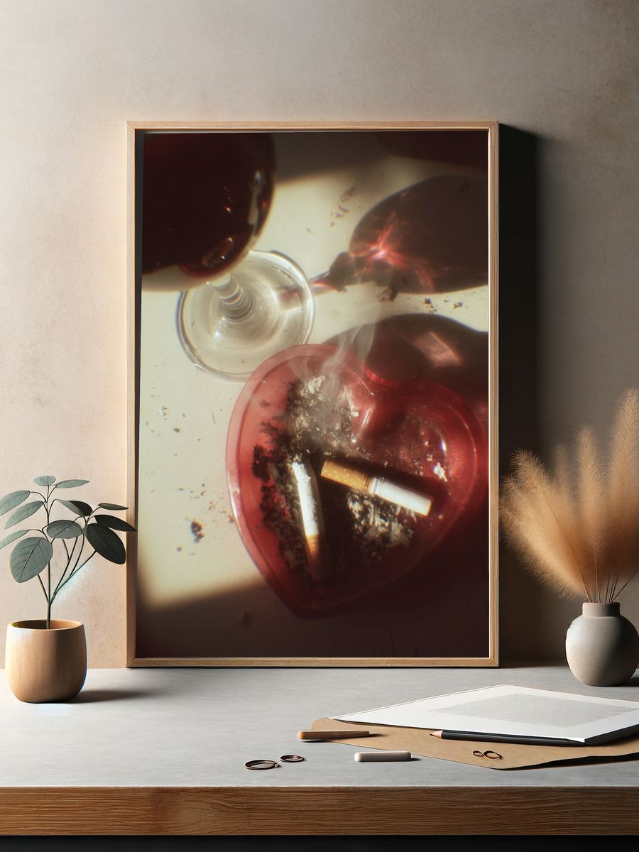 Cigarettes and Wine — Still Life Print. — room view 2