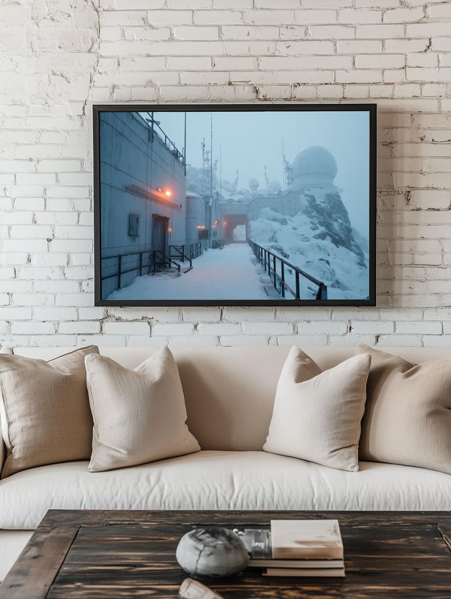 Snowy Mountain Observatory — Photography Print. — room view 1