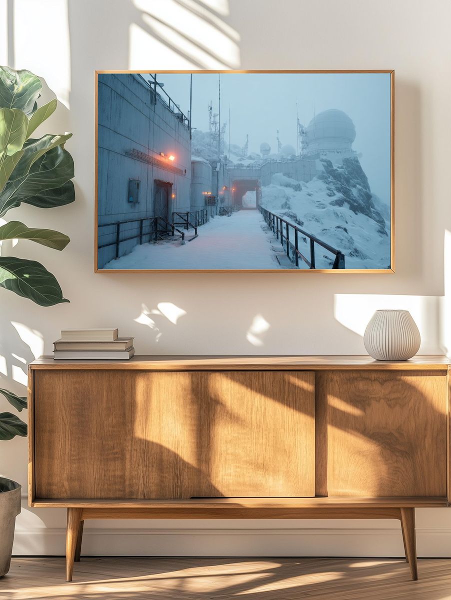 Snowy Mountain Observatory — Photography Print. — room view 3